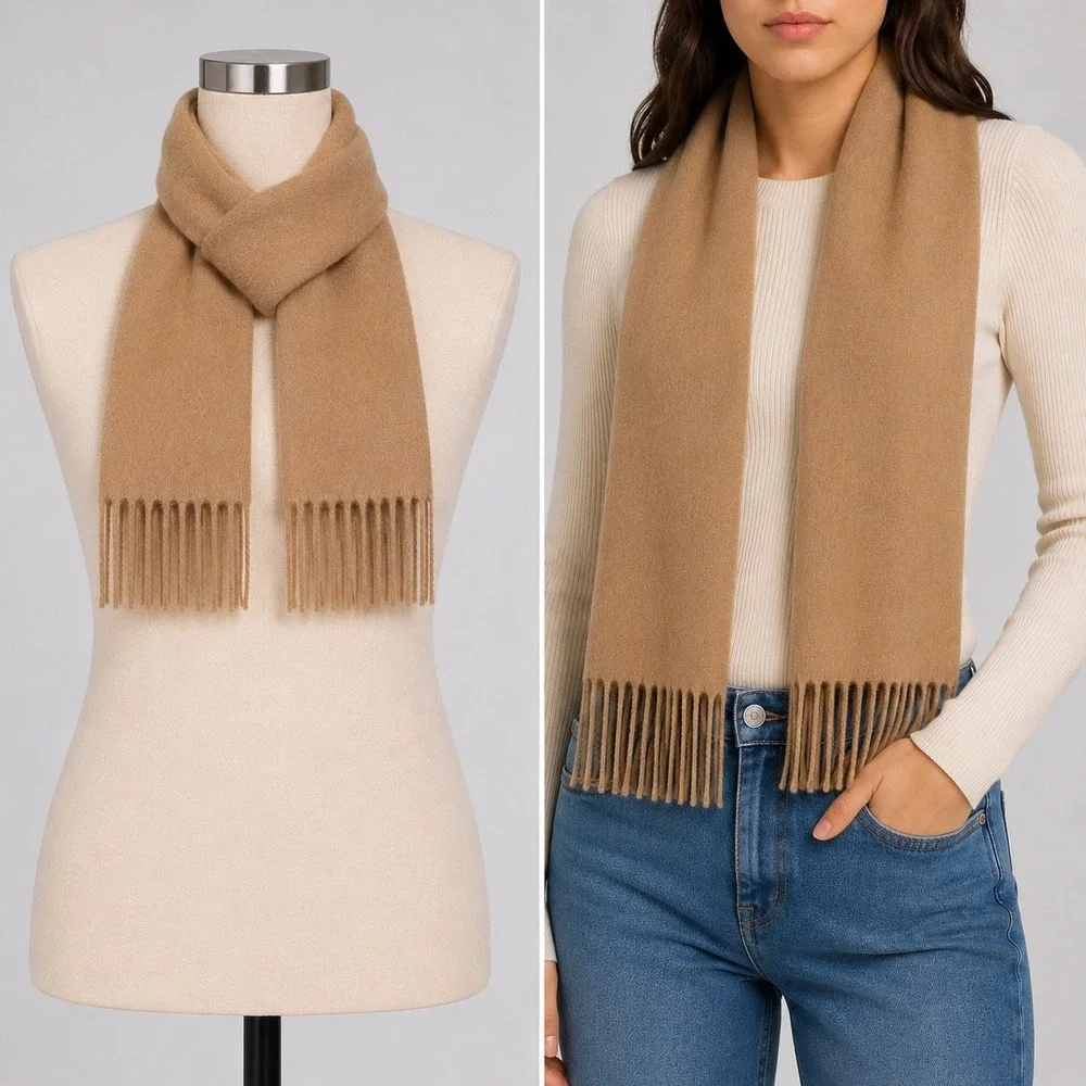 Vintage Christian Dior Monsieur Cashmaire Scarf Camel Tan Acrylic Fringe Japan